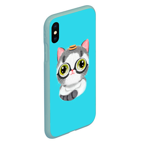 Чехол iPhone XS Max матовый CAT IN A HAT / 3D-Мятный – фото 2