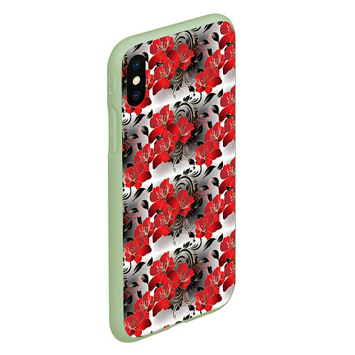 Чехол iPhone XS Max матовый Красные абстрактные цветы / 3D-Салатовый – фото 2