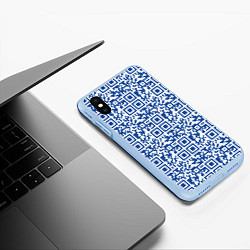 Чехол iPhone XS Max матовый QR код паттерн синий, цвет: 3D-голубой — фото 2
