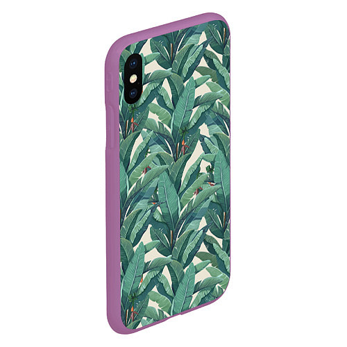 Чехол iPhone XS Max матовый Листья Банановых Деревьев / 3D-Фиолетовый – фото 2