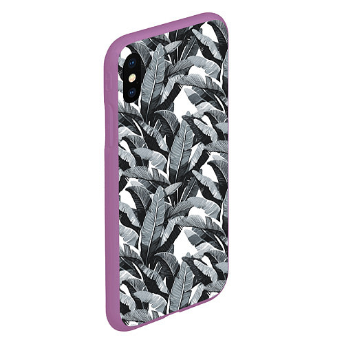 Чехол iPhone XS Max матовый Чёрно-белые Листья Пальм / 3D-Фиолетовый – фото 2