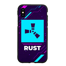 Чехол iPhone XS Max матовый Символ Rust в неоновых цветах на темном фоне, цвет: 3D-черный