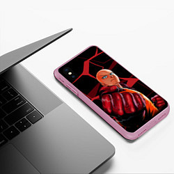 Чехол iPhone XS Max матовый Ванпанчмен- человек одного удара, цвет: 3D-розовый — фото 2