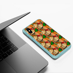 Чехол iPhone XS Max матовый Бутоны и листья, цвет: 3D-мятный — фото 2