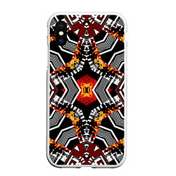 Чехол iPhone XS Max матовый Арабский орнамент в красно -желто-черных тонах, цвет: 3D-белый