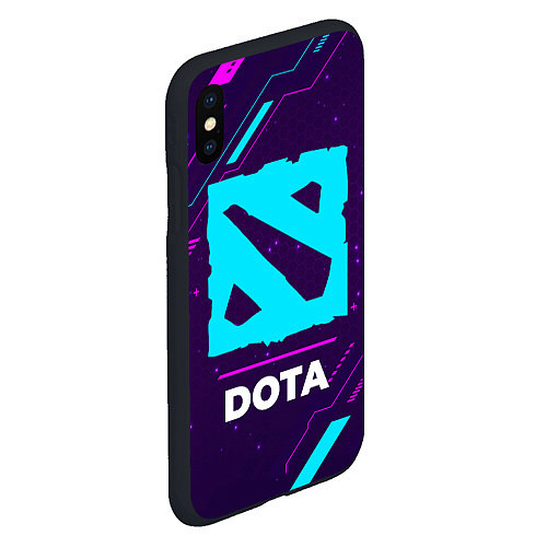 Чехол iPhone XS Max матовый Символ Dota в неоновых цветах на темном фоне / 3D-Черный – фото 2