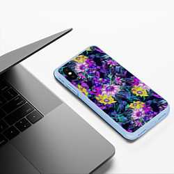 Чехол iPhone XS Max матовый Цветы Жёлто-Фиолетовые, цвет: 3D-голубой — фото 2