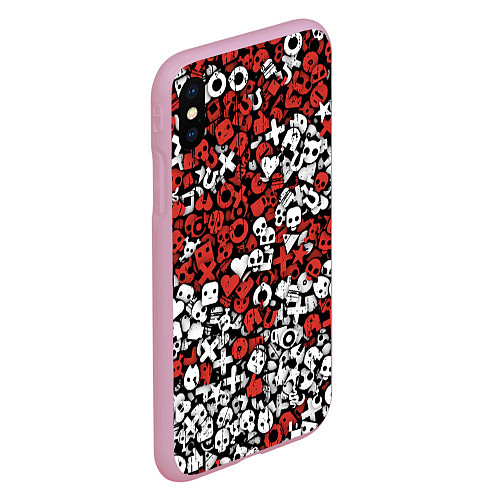 Чехол iPhone XS Max матовый Красно-белые знаки LDR / 3D-Розовый – фото 2