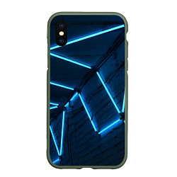 Чехол iPhone XS Max матовый Неоновые лампы и кирпичный эффект - Голубой, цвет: 3D-темно-зеленый