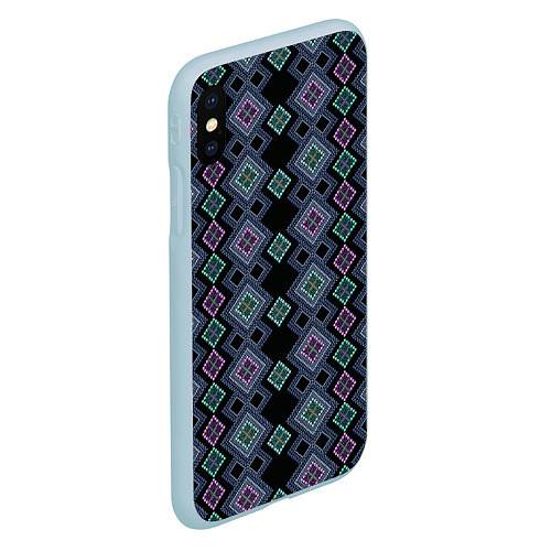 Чехол iPhone XS Max матовый Разноцветный орнамент из перламутровых бус / 3D-Голубой – фото 2