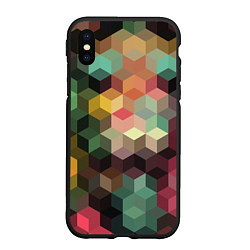 Чехол iPhone XS Max матовый Разноцветный геометрический узор 3D, цвет: 3D-черный