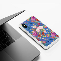 Чехол iPhone XS Max матовый Цветы Розовый Букет На Синем Фоне, цвет: 3D-белый — фото 2