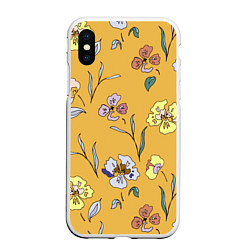 Чехол iPhone XS Max матовый Цветы Нарисованные На Золотом Фоне