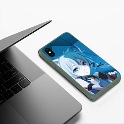 Чехол iPhone XS Max матовый Catgirl с синими ушками, цвет: 3D-темно-зеленый — фото 2