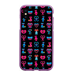 Чехол iPhone XS Max матовый POPPY PLAYTIME HAGGY WAGGY AND KISSY MISSY PATTERN, цвет: 3D-фиолетовый