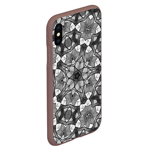 Чехол iPhone XS Max матовый Черно-белый геометрический мозаичный узор / 3D-Коричневый – фото 2