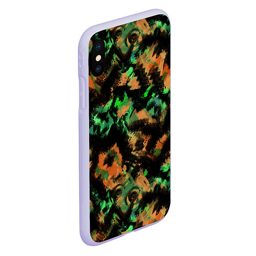 Чехол iPhone XS Max матовый Зелено-оранжевый осенний абстрактный узор / 3D-Светло-сиреневый – фото 2