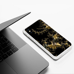 Чехол iPhone XS Max матовый Черный с золотым фрактал мини Абстракция, цвет: 3D-белый — фото 2