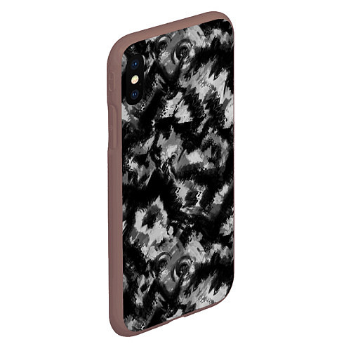 Чехол iPhone XS Max матовый Черно-белый абстрактный камуфляж / 3D-Коричневый – фото 2