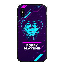 Чехол iPhone XS Max матовый Символ Poppy Playtime в неоновых цветах на темном, цвет: 3D-черный