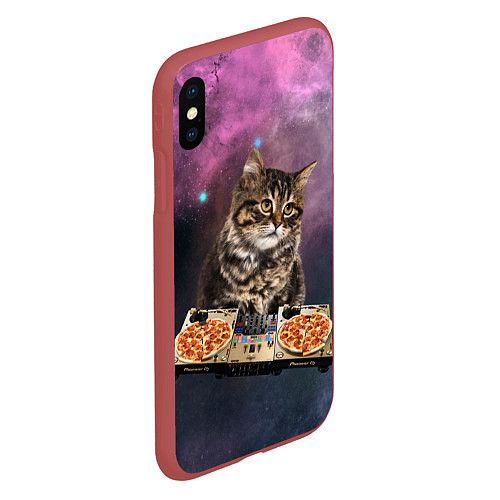 Чехол iPhone XS Max матовый Космический котёнок диджей Space DJ Cat / 3D-Красный – фото 2