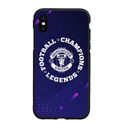 Чехол iPhone XS Max матовый Символ Manchester United и круглая надпись Footbal, цвет: 3D-черный