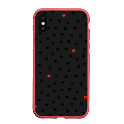 Чехол iPhone XS Max матовый Love Death and Robots black pattern, цвет: 3D-красный