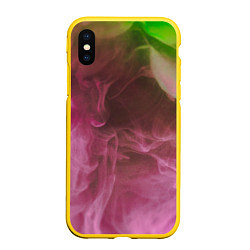 Чехол iPhone XS Max матовый Неоновый дым - Розовый и зелёный, цвет: 3D-желтый
