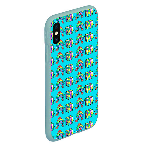 Чехол iPhone XS Max матовый RAINBOW AND CUBE / 3D-Мятный – фото 2