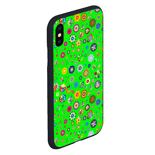 Чехол iPhone XS Max матовый TEXTURE OF MULTICOLORED FLOWERS / 3D-Черный – фото 2