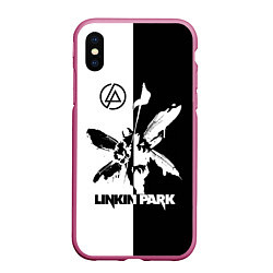 Чехол iPhone XS Max матовый Linkin Park логотип черно-белый, цвет: 3D-малиновый