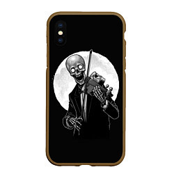 Чехол iPhone XS Max матовый Скелет скрипач под полной луной, цвет: 3D-коричневый