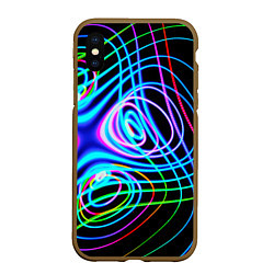 Чехол iPhone XS Max матовый Неоновое множество линий - Голубой, цвет: 3D-коричневый