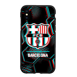 Чехол iPhone XS Max матовый Barcelona FC в стиле Glitch на темном фоне, цвет: 3D-черный