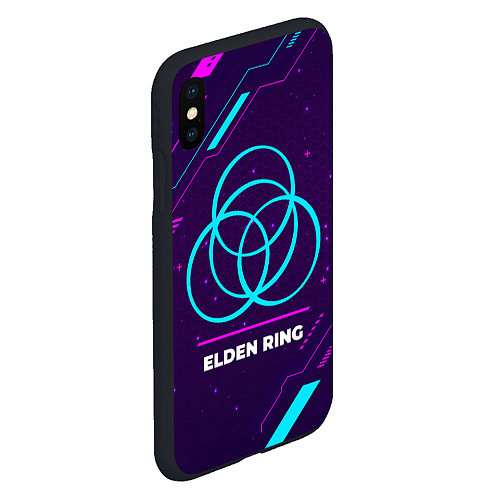 Чехол iPhone XS Max матовый Символ Elden Ring в неоновых цветах на темном фоне / 3D-Черный – фото 2