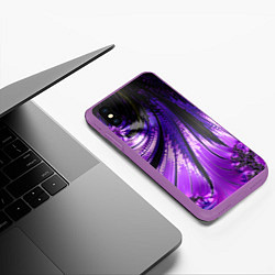 Чехол iPhone XS Max матовый Неоновый фрактал черный с фиолетовым Абстракция, цвет: 3D-фиолетовый — фото 2