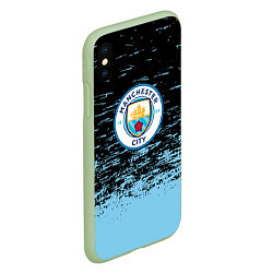 Чехол iPhone XS Max матовый Манчестер сити голубые брызги на черном фоне, цвет: 3D-салатовый — фото 2