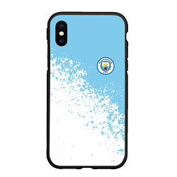 Чехол iPhone XS Max матовый Manchester city белые брызги на голубом фоне, цвет: 3D-черный