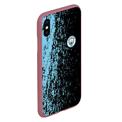 Чехол iPhone XS Max матовый Manchester city манчестер сити голубые брызги / 3D-Малиновый – фото 2