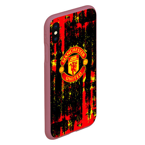Чехол iPhone XS Max матовый Manchester united краска / 3D-Малиновый – фото 2