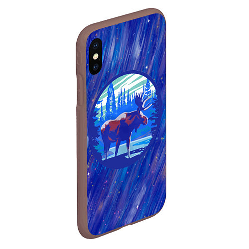 Чехол iPhone XS Max матовый Лось в лесу Blue / 3D-Коричневый – фото 2
