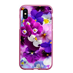 Чехол iPhone XS Max матовый CHARMING PANSIES, цвет: 3D-малиновый