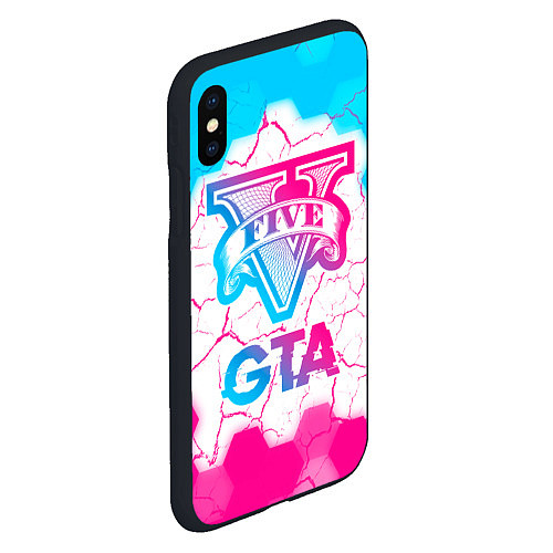 Чехол iPhone XS Max матовый GTA Neon Gradient / 3D-Черный – фото 2