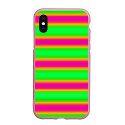 Чехол iPhone XS Max матовый Зелено-малиновые мягкие размытые полосы, цвет: 3D-розовый