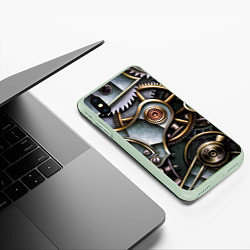 Чехол iPhone XS Max матовый Механизм из шестерёнок в стиле Стимпанк, цвет: 3D-салатовый — фото 2