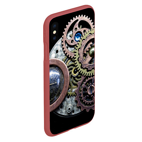 Чехол iPhone XS Max матовый Mechanism of gears in Steampunk style / 3D-Красный – фото 2