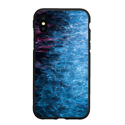 Чехол iPhone XS Max матовый Неоновые волны на воде - Синий