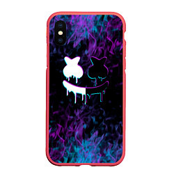 Чехол iPhone XS Max матовый Marshmello neon пламя