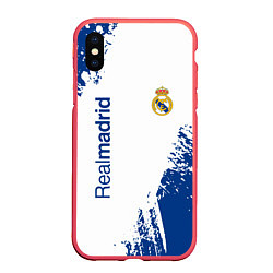 Чехол iPhone XS Max матовый Реал Мадрид краска, цвет: 3D-красный