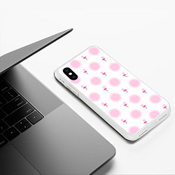 Чехол iPhone XS Max матовый Фламинго и круги на белом фоне, цвет: 3D-белый — фото 2